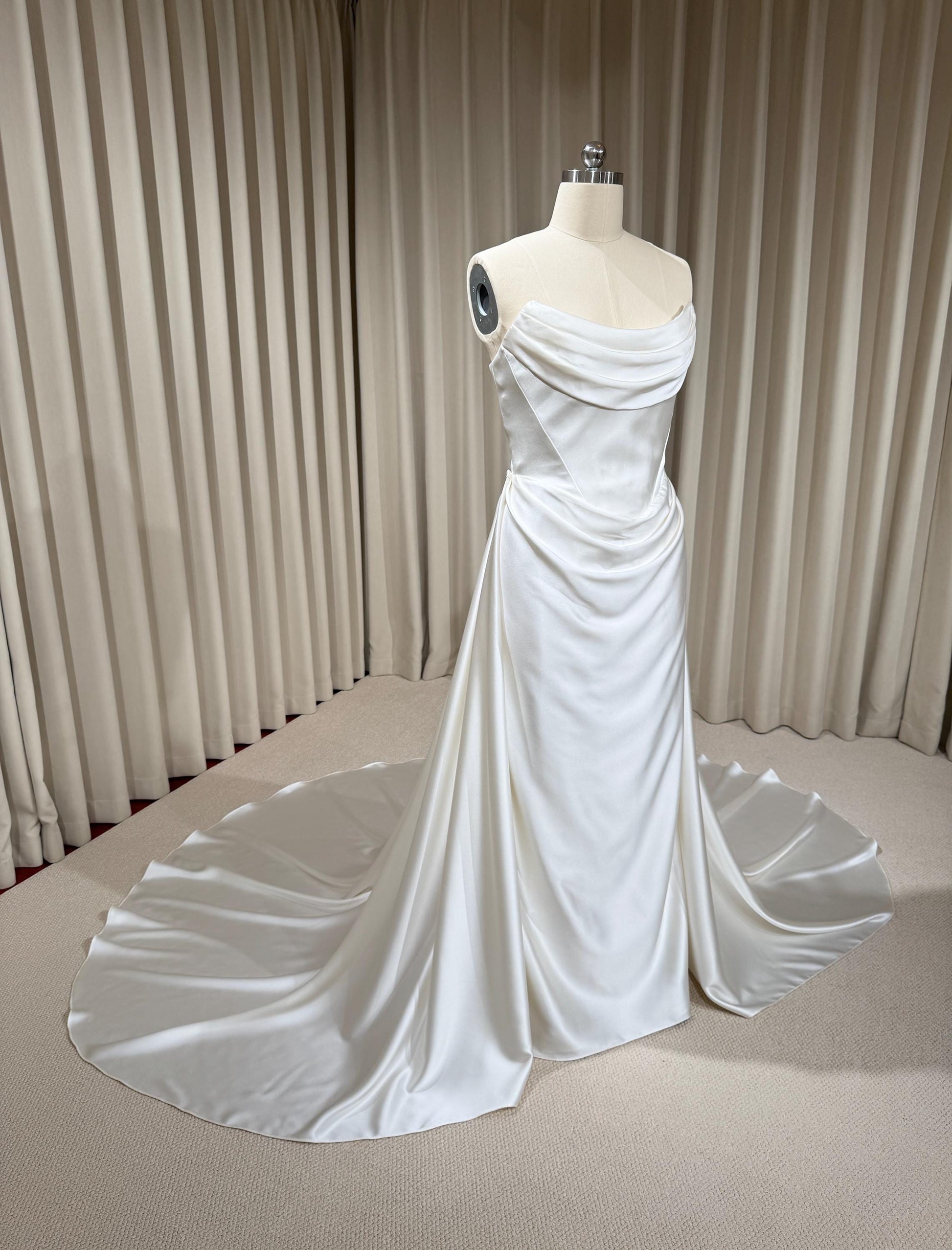 Minimalist Satin Corset Wedding Dress with Scarf and Detachable Train & Sleeves | Molly