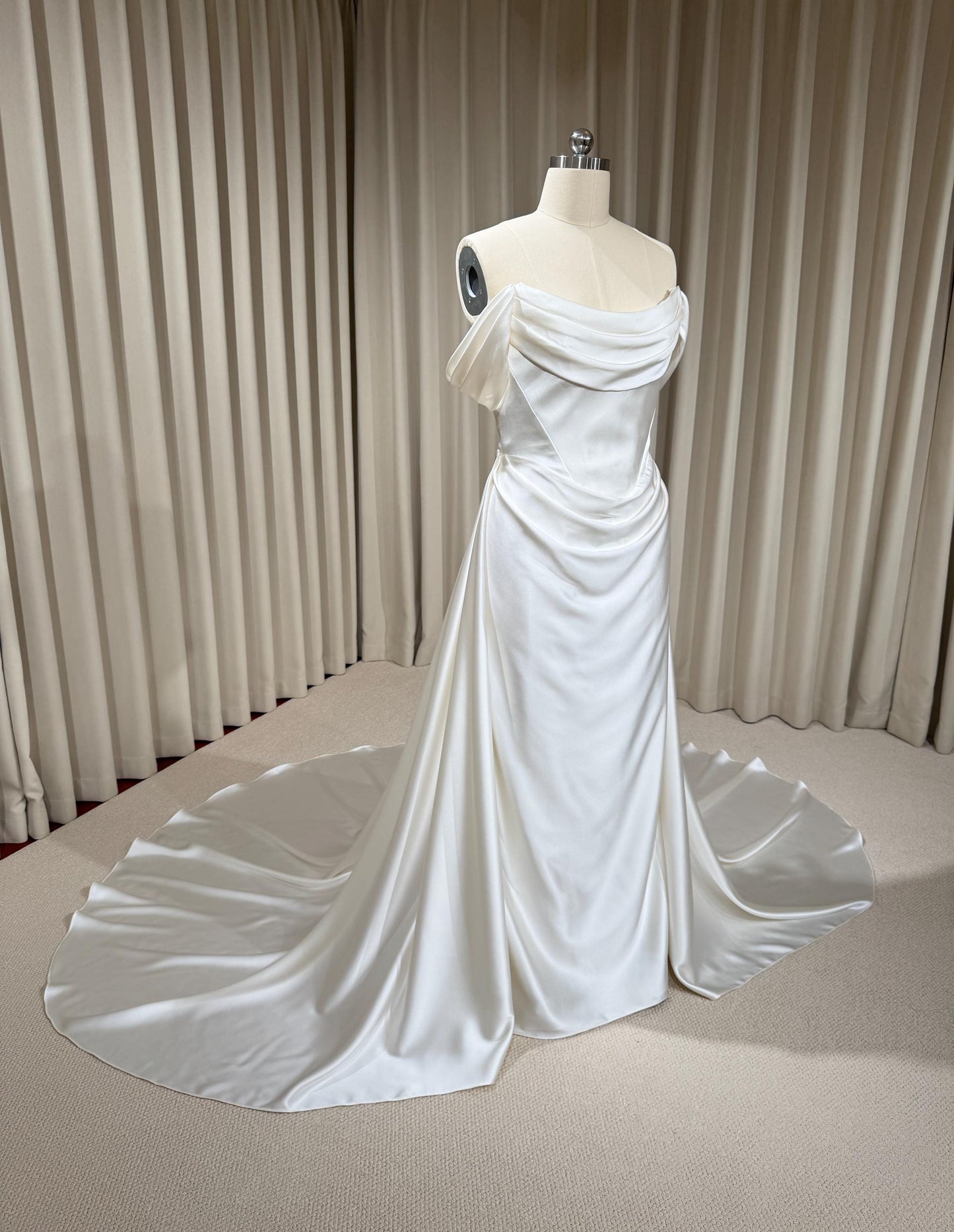 Minimalist Satin Corset Wedding Dress with Scarf and Detachable Train & Sleeves | Molly