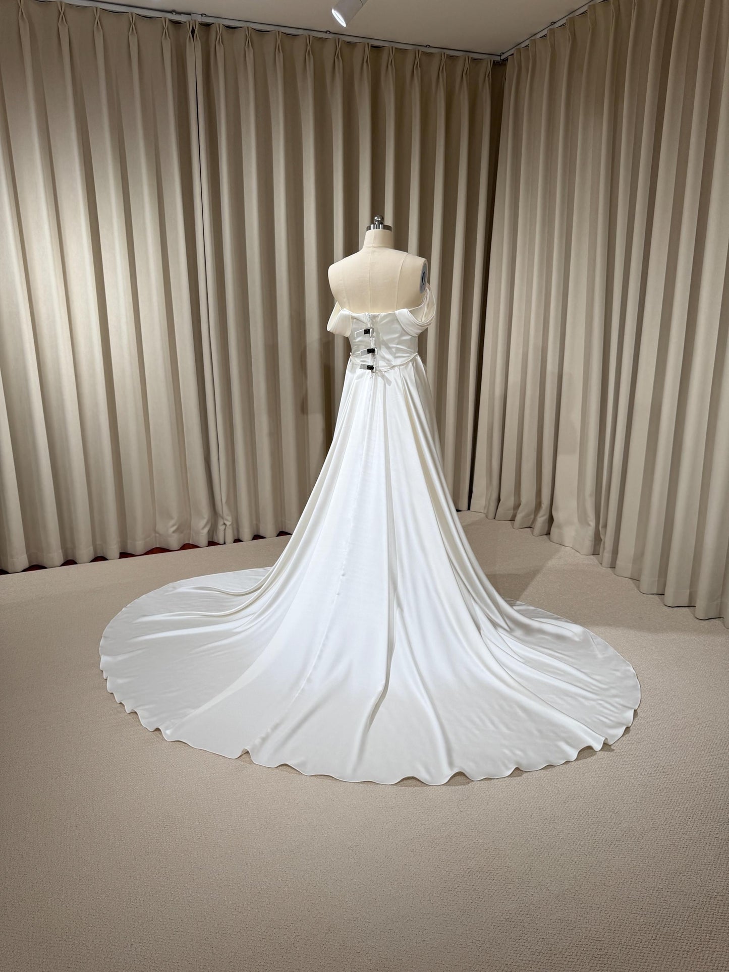 Minimalist Satin Corset Wedding Dress with Scarf and Detachable Train & Sleeves | Molly