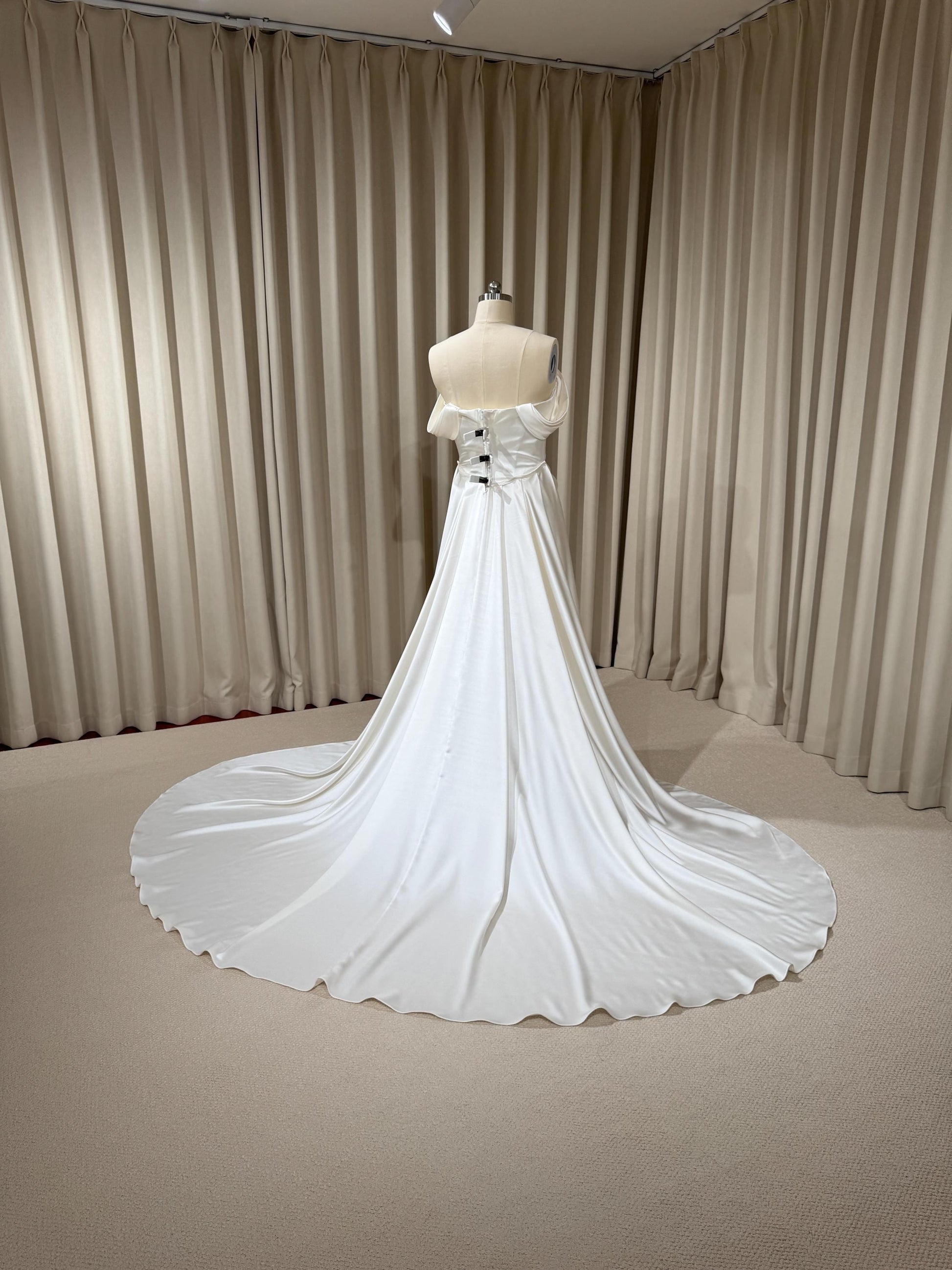 Minimalist Satin Corset Wedding Dress with Scarf and Detachable Train & Sleeves | Molly