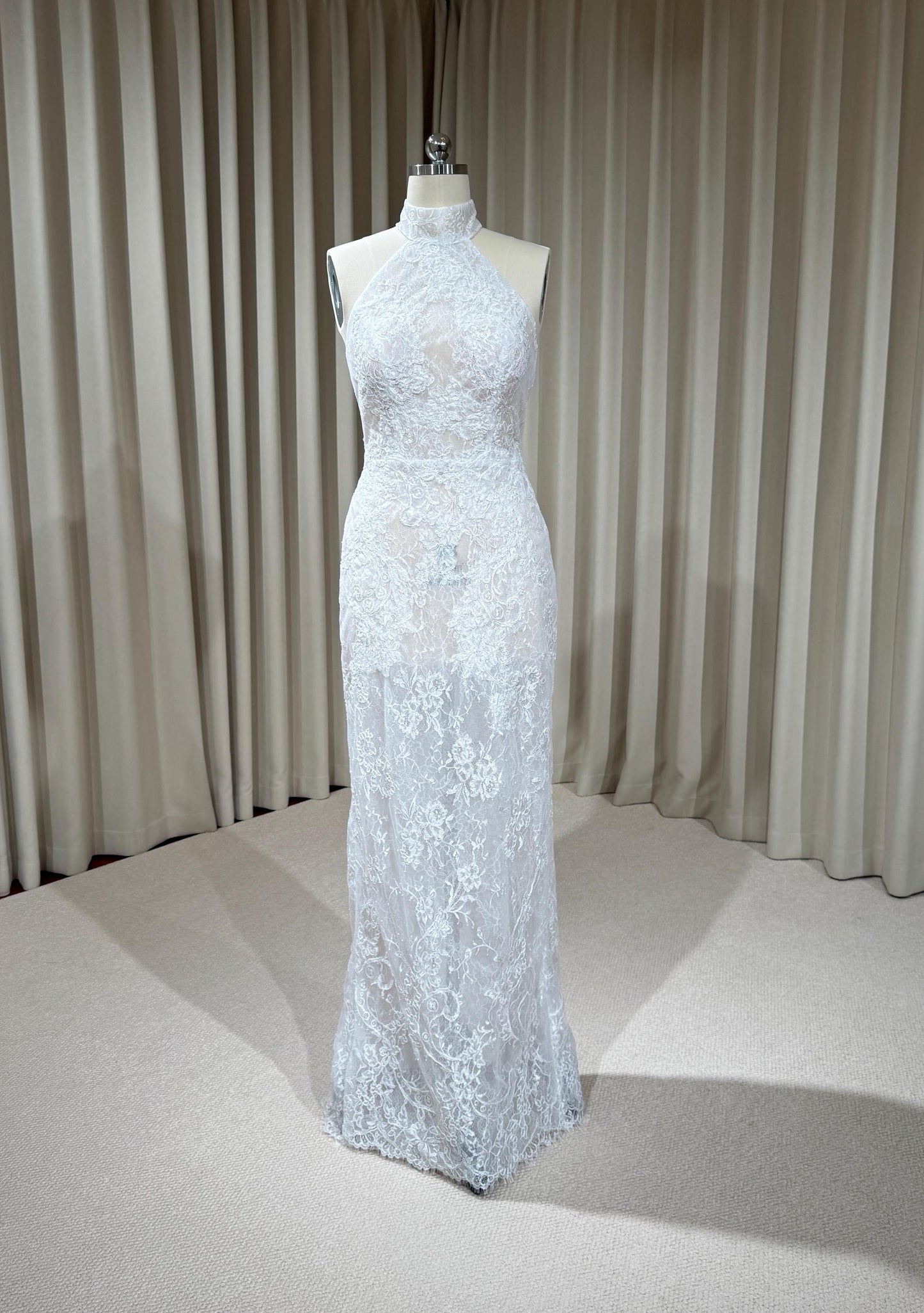 Halter Neck Lace Corset Mermaid Wedding Dress with Open Back | Mia