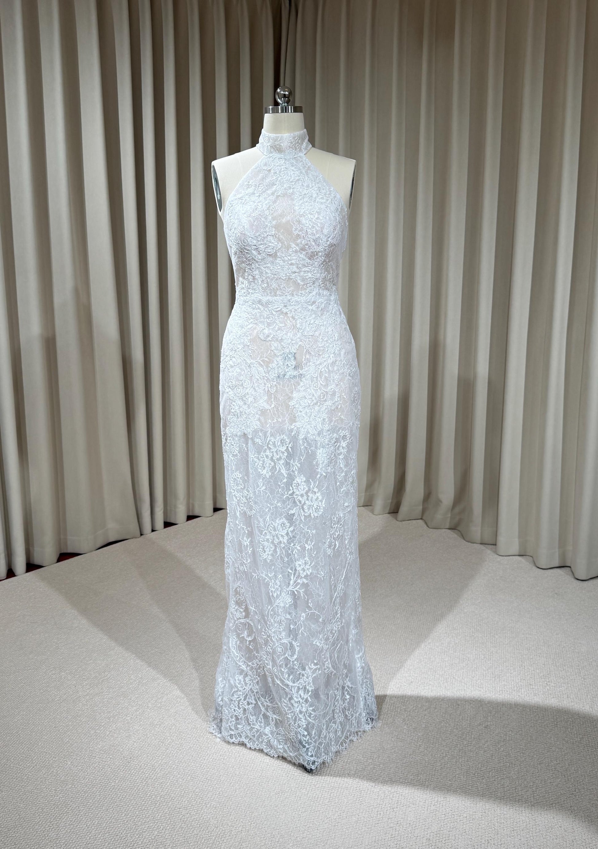 Halter Neck Lace Corset Mermaid Wedding Dress with Open Back | Mia