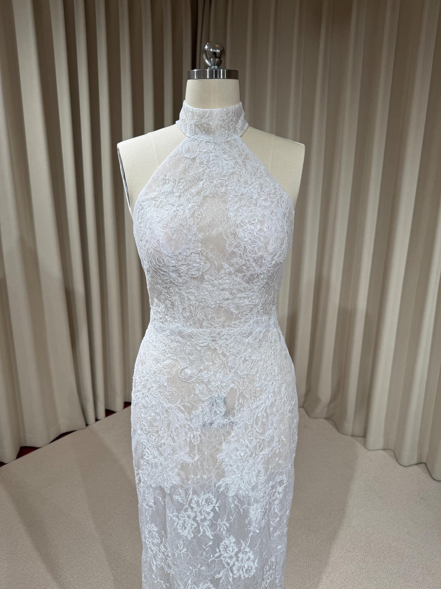 Halter Neck Lace Corset Mermaid Wedding Dress with Open Back | Mia