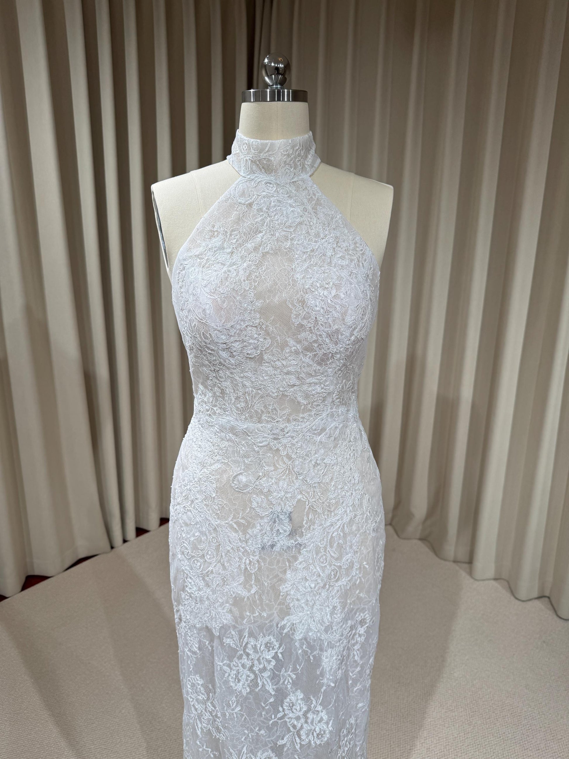 Halter Neck Lace Corset Mermaid Wedding Dress with Open Back | Mia