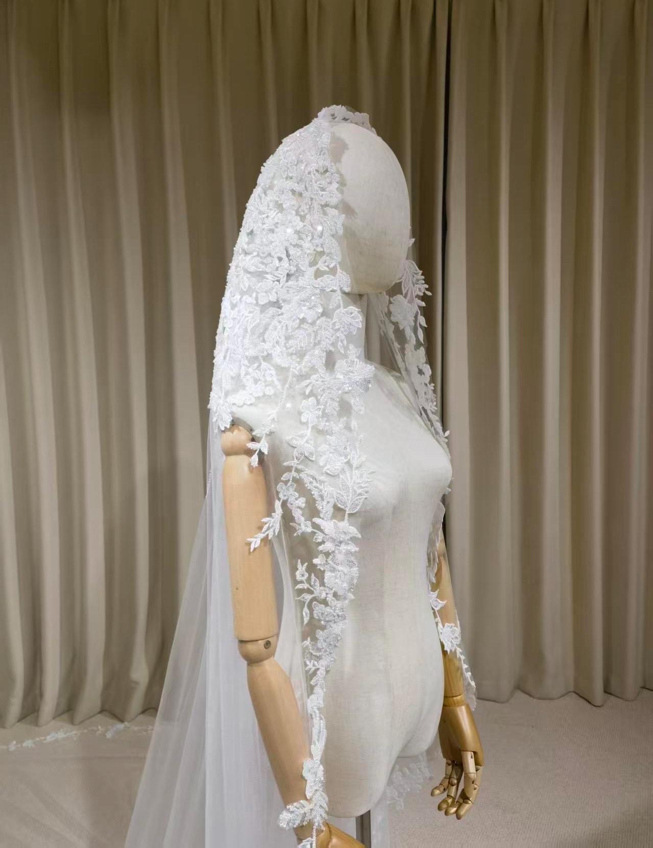 1 Tier Mantilla Lace Beaded Wedding Veil