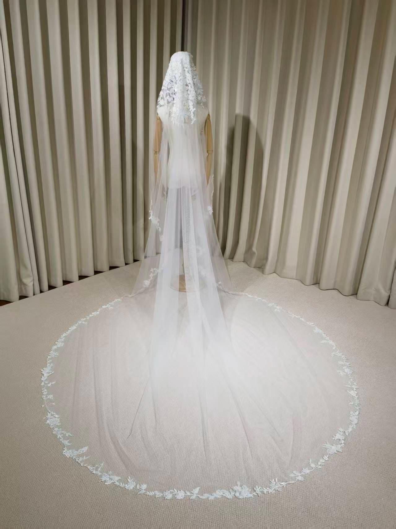 1 Tier Mantilla Lace Beaded Wedding Veil