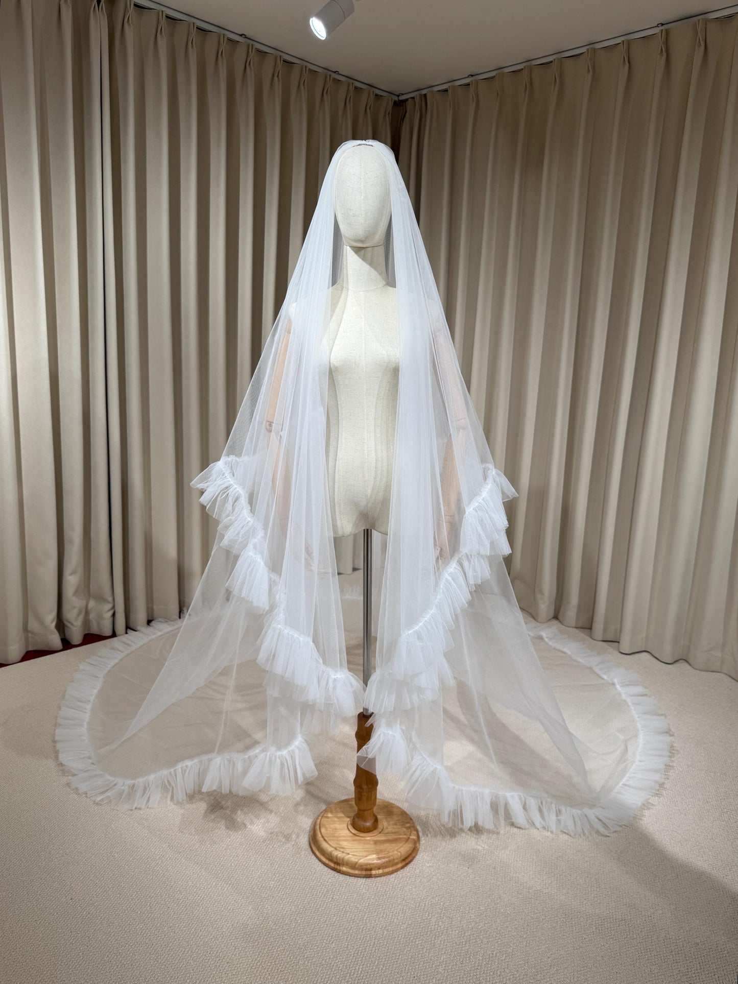 2 Tier Soft Tulle Wedding Veil with Ruffled Edge