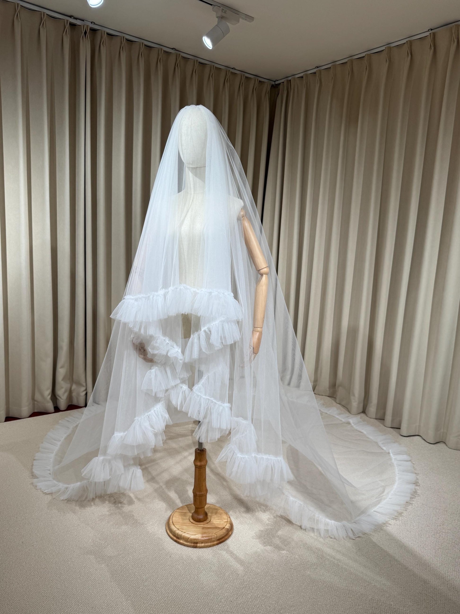 2 Tier Soft Tulle Wedding Veil with Ruffled Edge