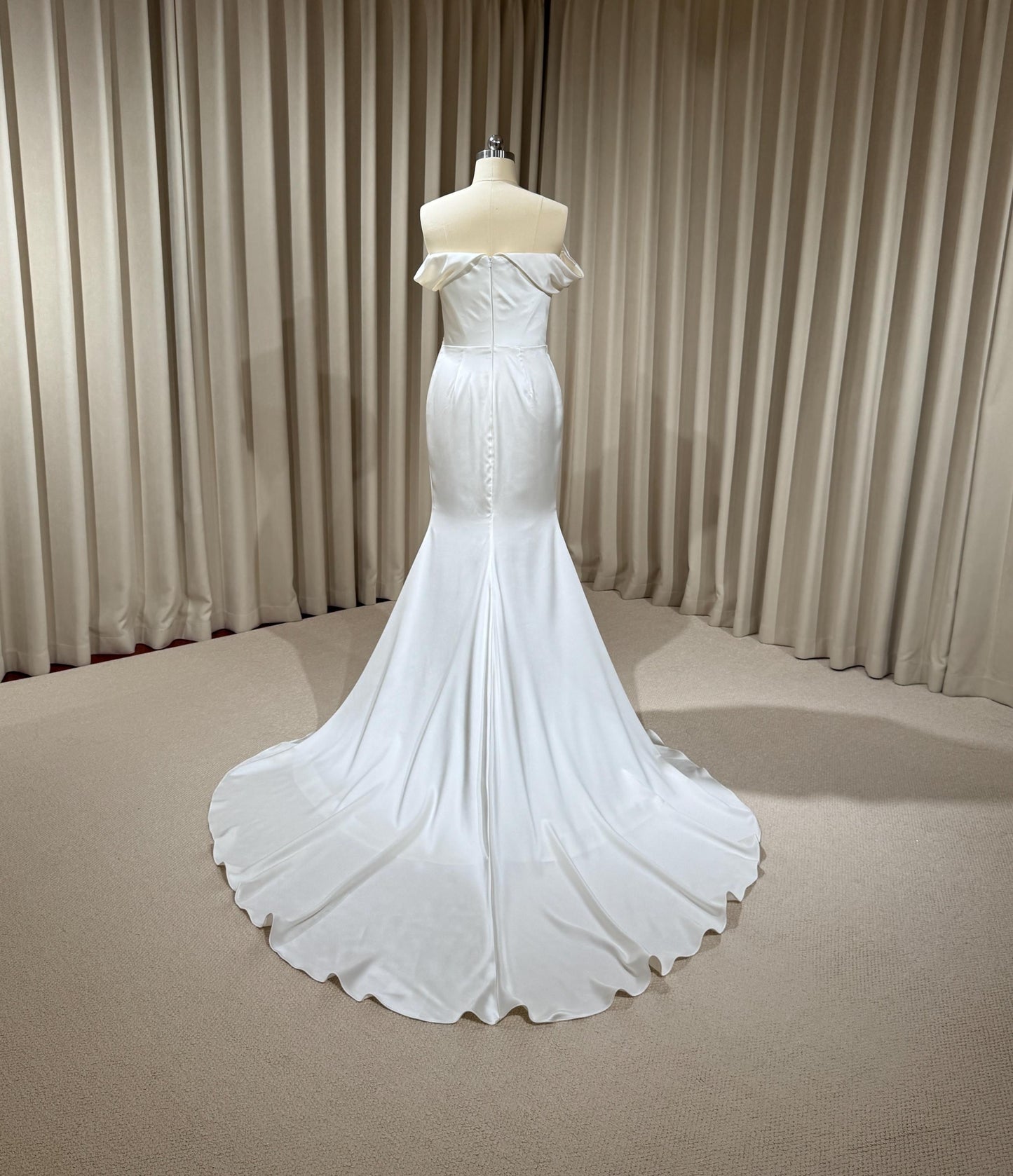 Minimalist Off Shoulder Satin Corset Mermaid Wedding Dress | Elene