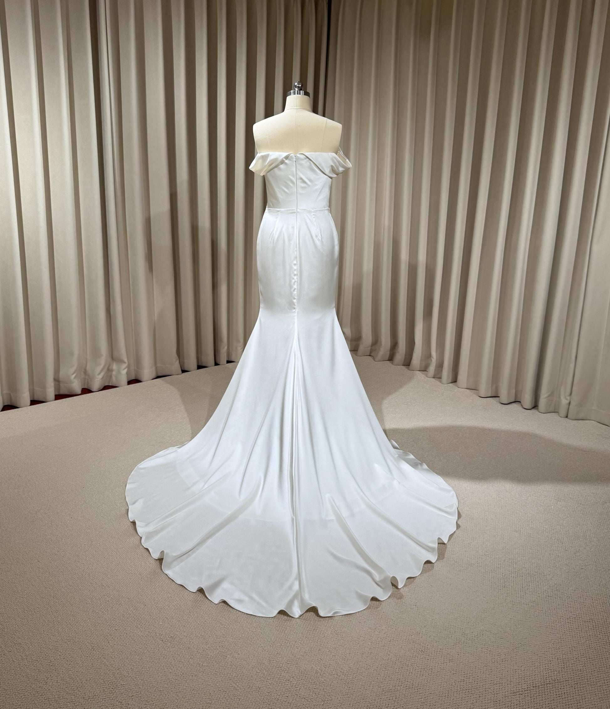 Minimalist Off Shoulder Satin Corset Mermaid Wedding Dress | Elene