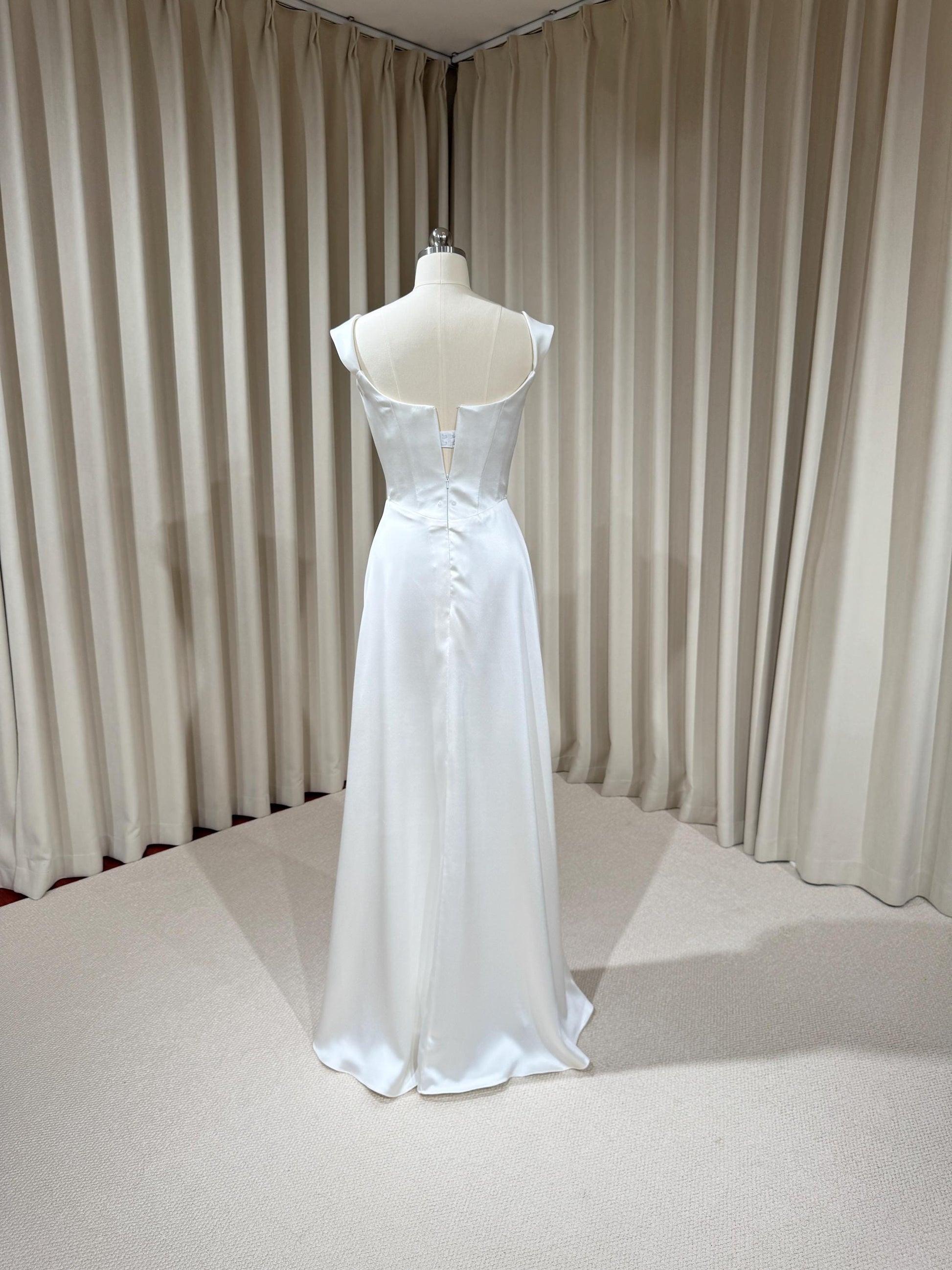 Minimalist Satin Corset Wedding Dress with Detachable Train | Michelle