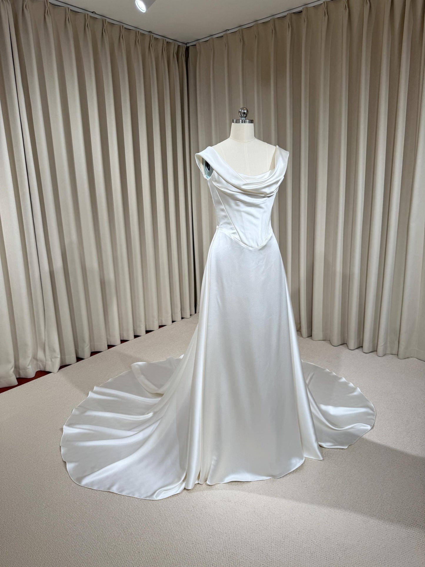 Minimalist Satin Corset Wedding Dress with Detachable Train | Michelle