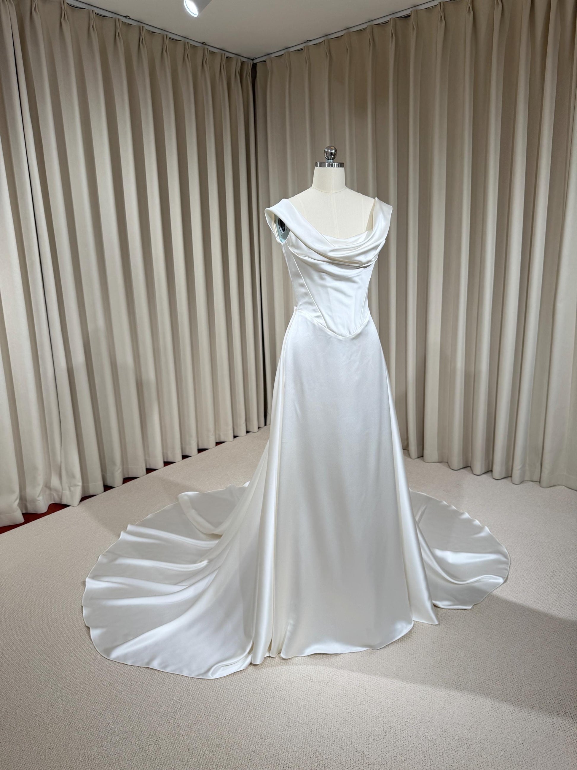 Minimalist Satin Corset Wedding Dress with Detachable Train | Michelle