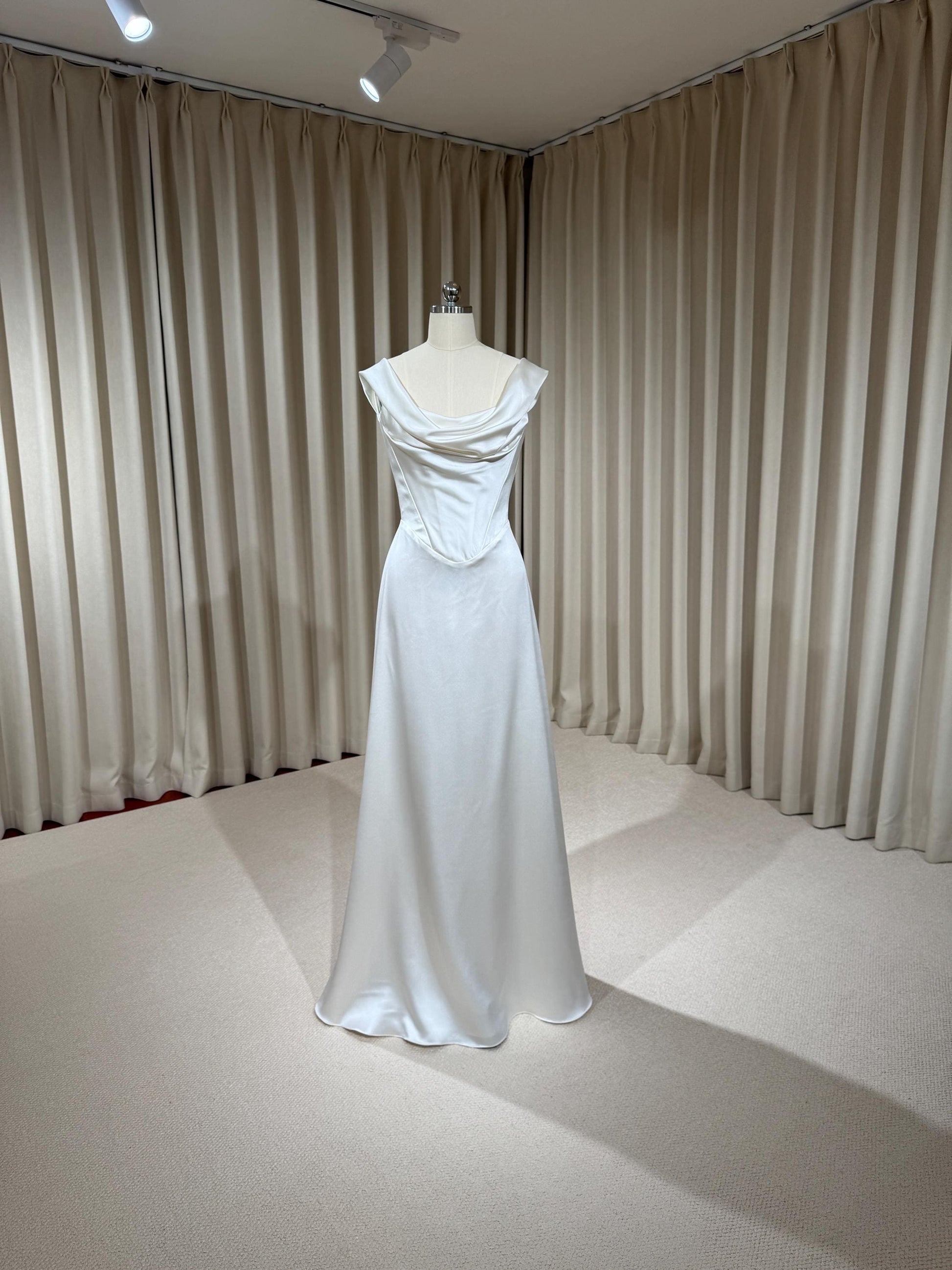 Minimalist Satin Corset Wedding Dress with Detachable Train | Michelle