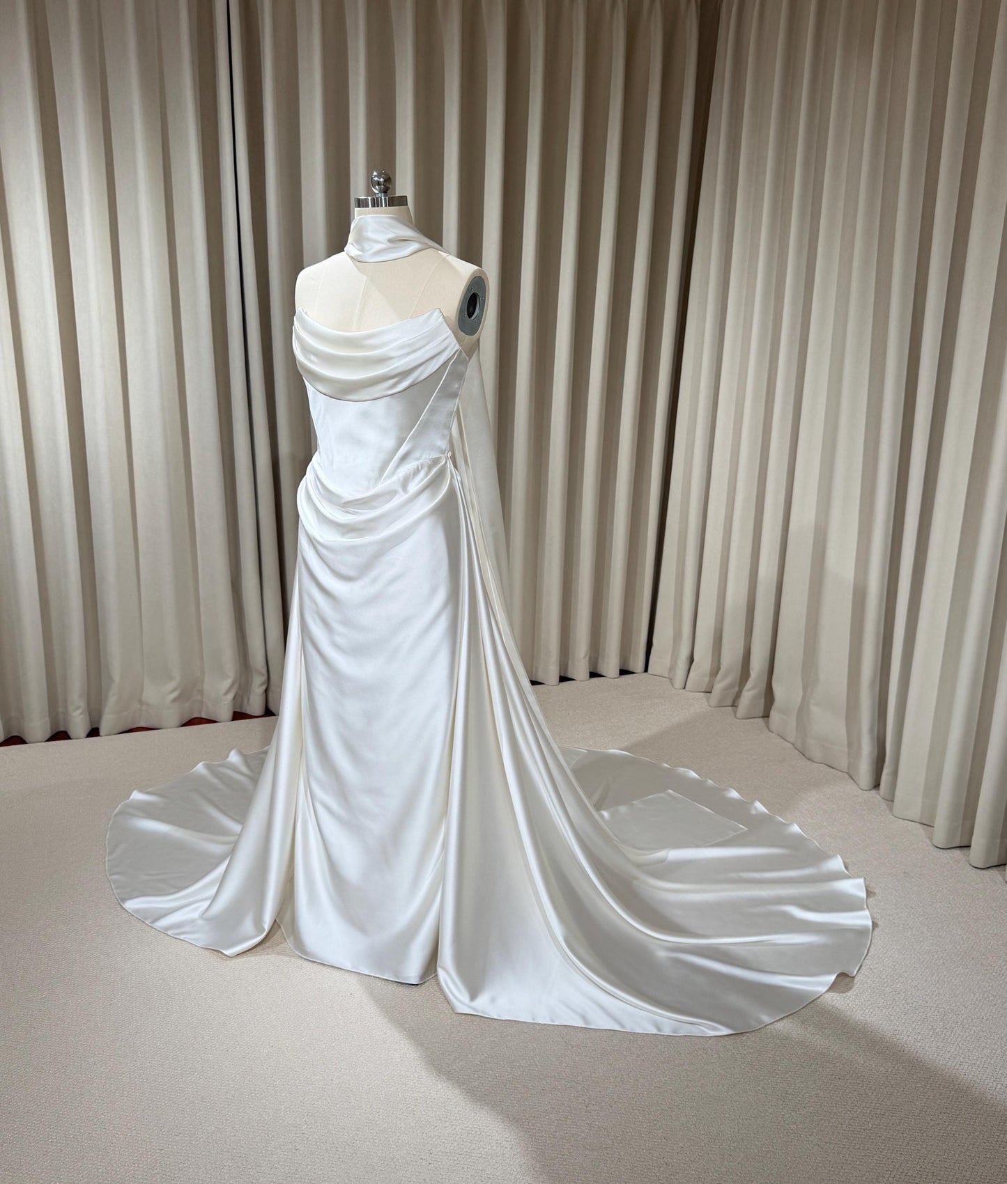 Minimalist Satin Corset Wedding Dress with Scarf and Detachable Train & Sleeves | Molly