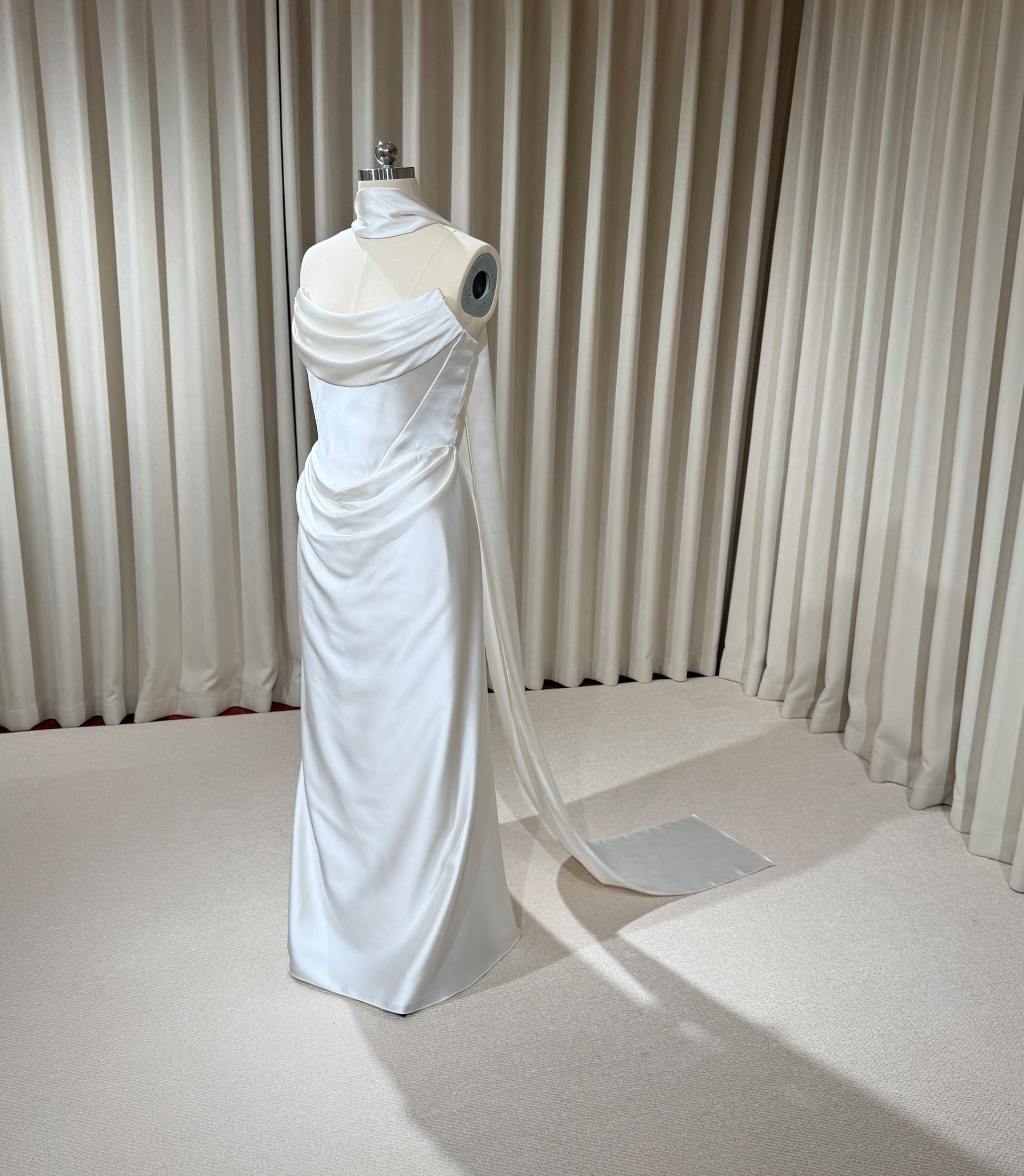 Minimalist Satin Corset Wedding Dress with Scarf and Detachable Train & Sleeves | Molly