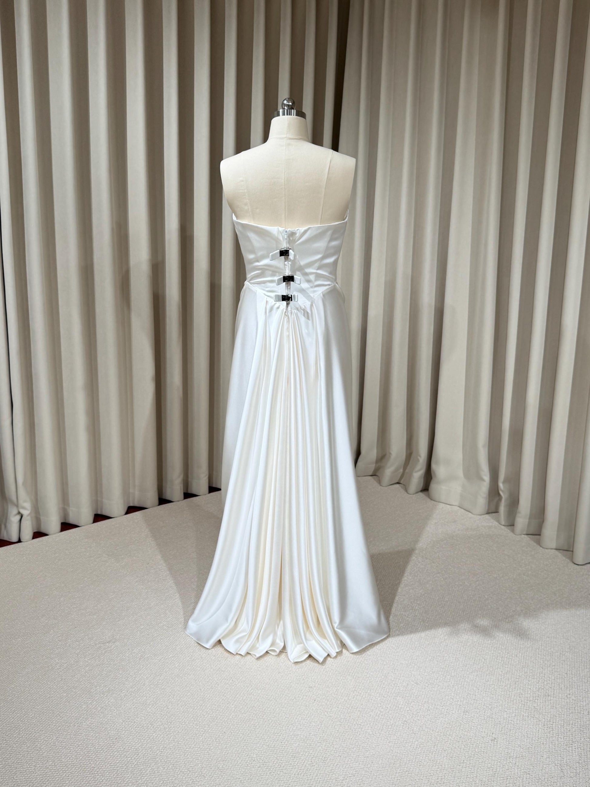 Minimalist Satin Corset Wedding Dress with Scarf and Detachable Train & Sleeves | Molly
