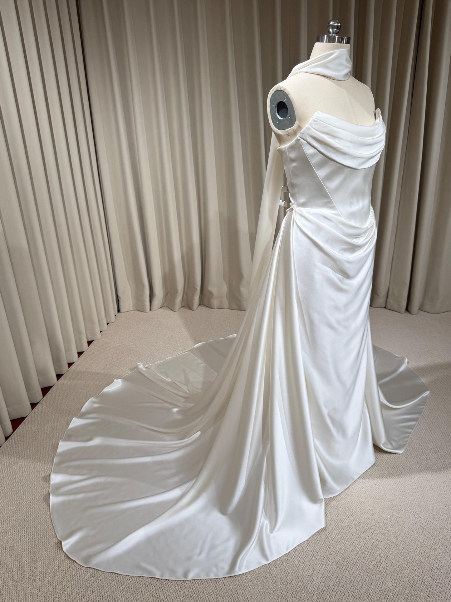 Minimalist Satin Corset Wedding Dress with Scarf and Detachable Train & Sleeves | Molly