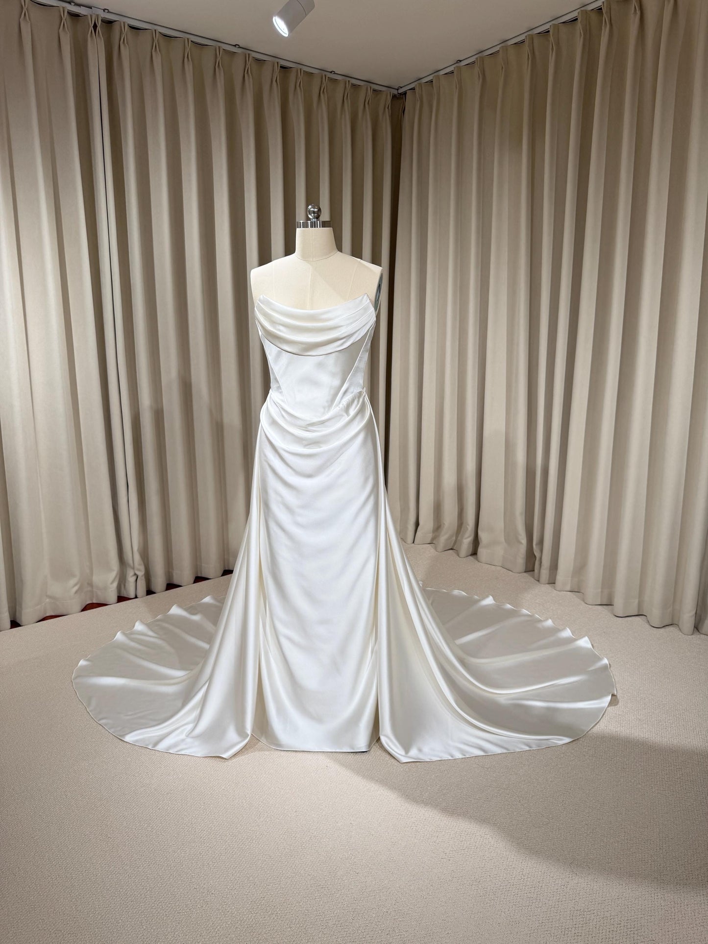 Minimalist Satin Corset Wedding Dress with Scarf and Detachable Train & Sleeves | Molly