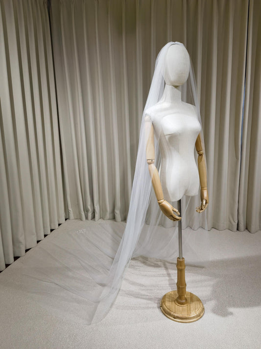 1 Tier Soft Tulle Wedding Veil with Hand Embroidery (Name Initials & Wedding Date)