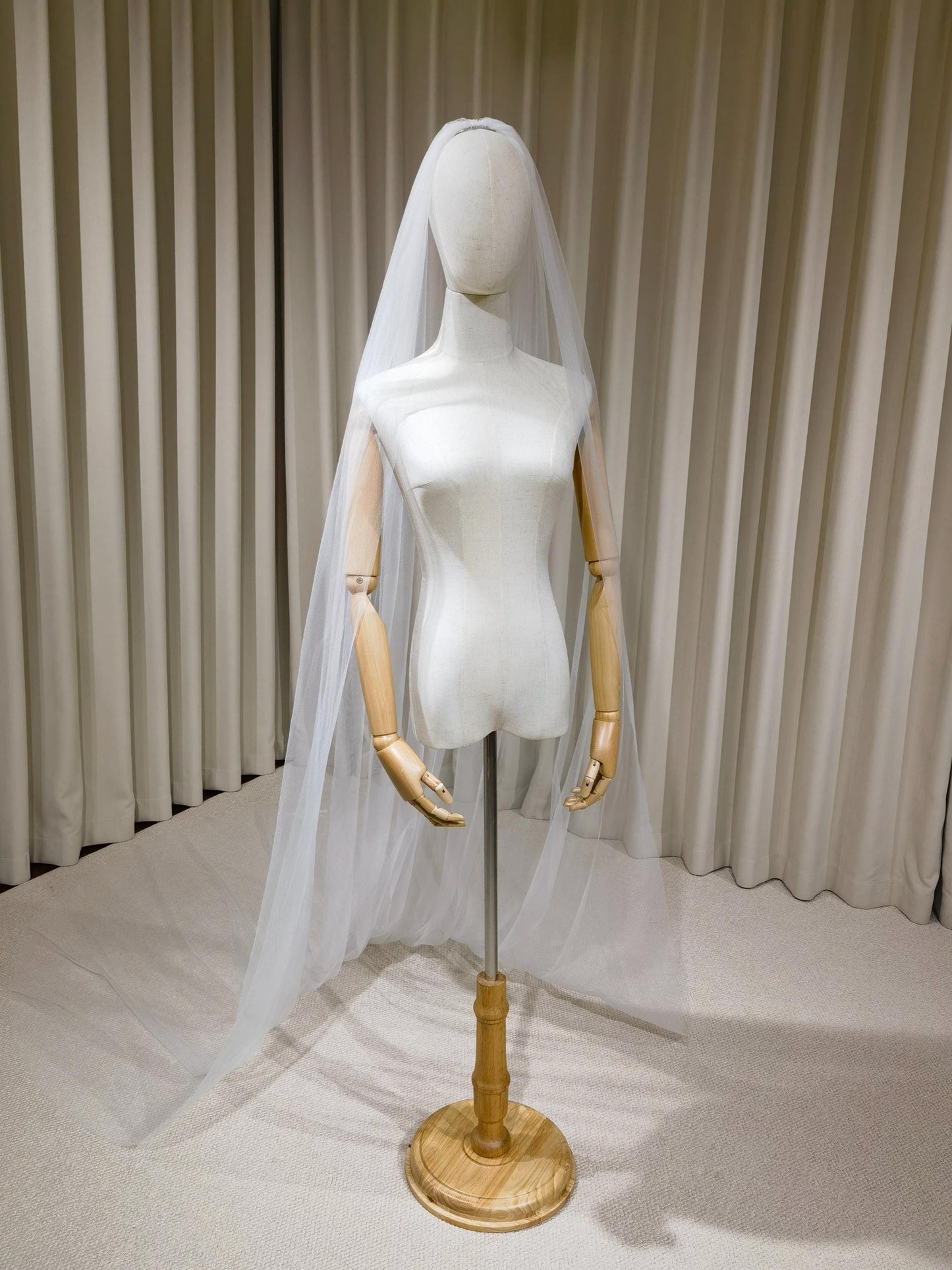 1 Tier Soft Tulle Wedding Veil with Hand Embroidery (Name Initials & Wedding Date)