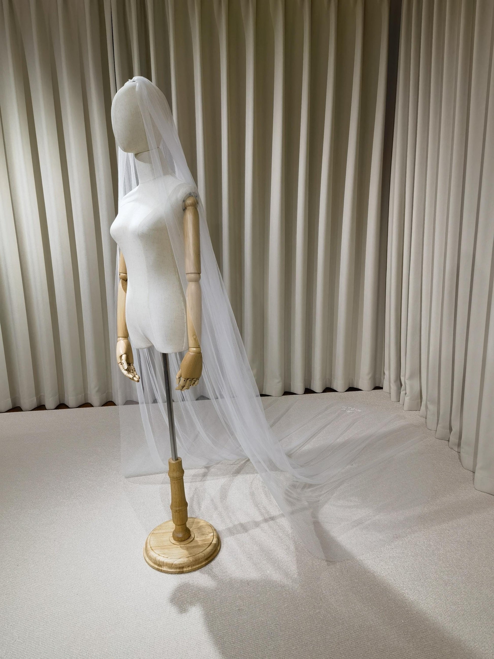 1 Tier Soft Tulle Wedding Veil with Hand Embroidery (Name Initials & Wedding Date)