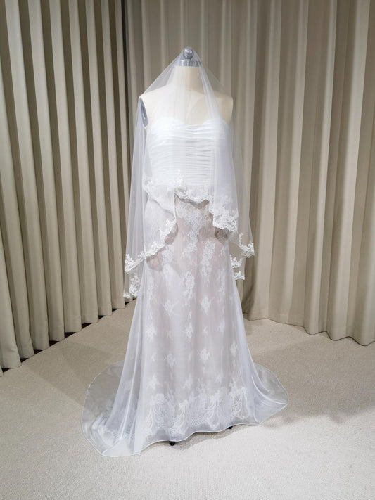 1 & 2 Tier Lace Trim Wedding Veil