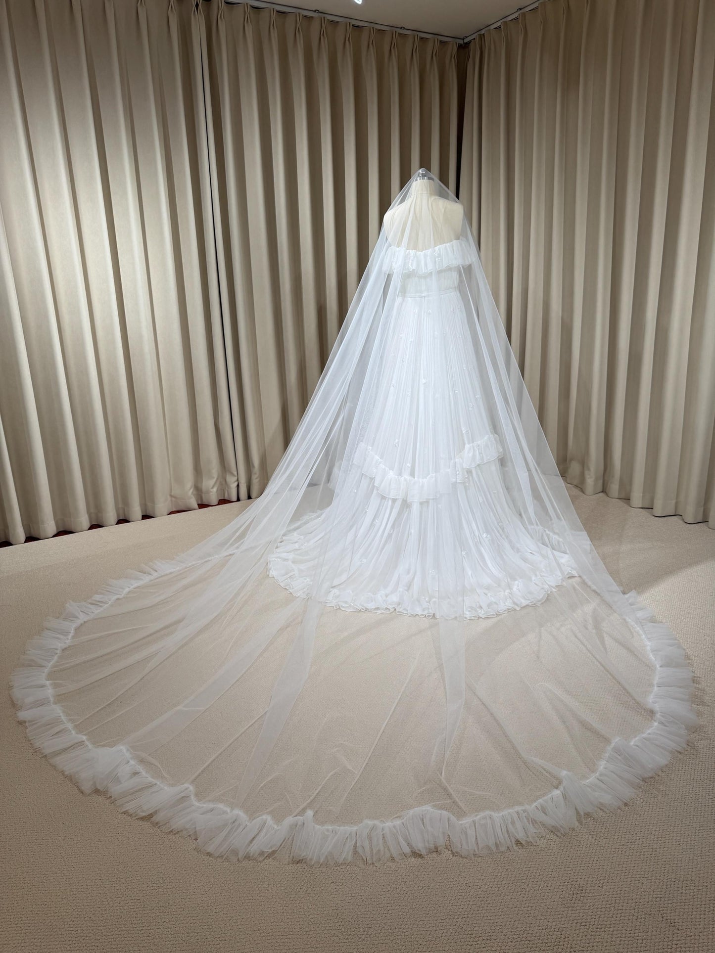 2 Tier Soft Tulle Wedding Veil with Ruffled Edge