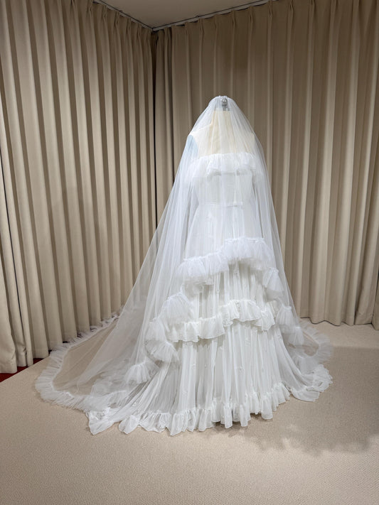 2 Tier Soft Tulle Wedding Veil with Ruffled Edge
