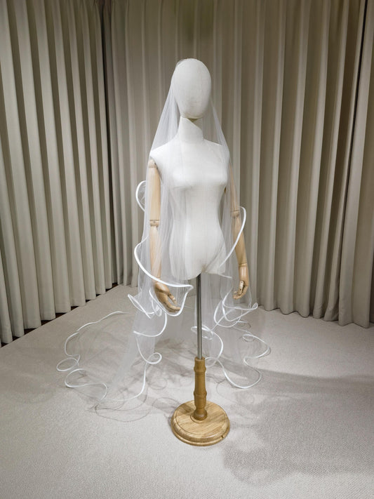 2 Tier Tulle Wedding Veil with Bouncy Satin Edge