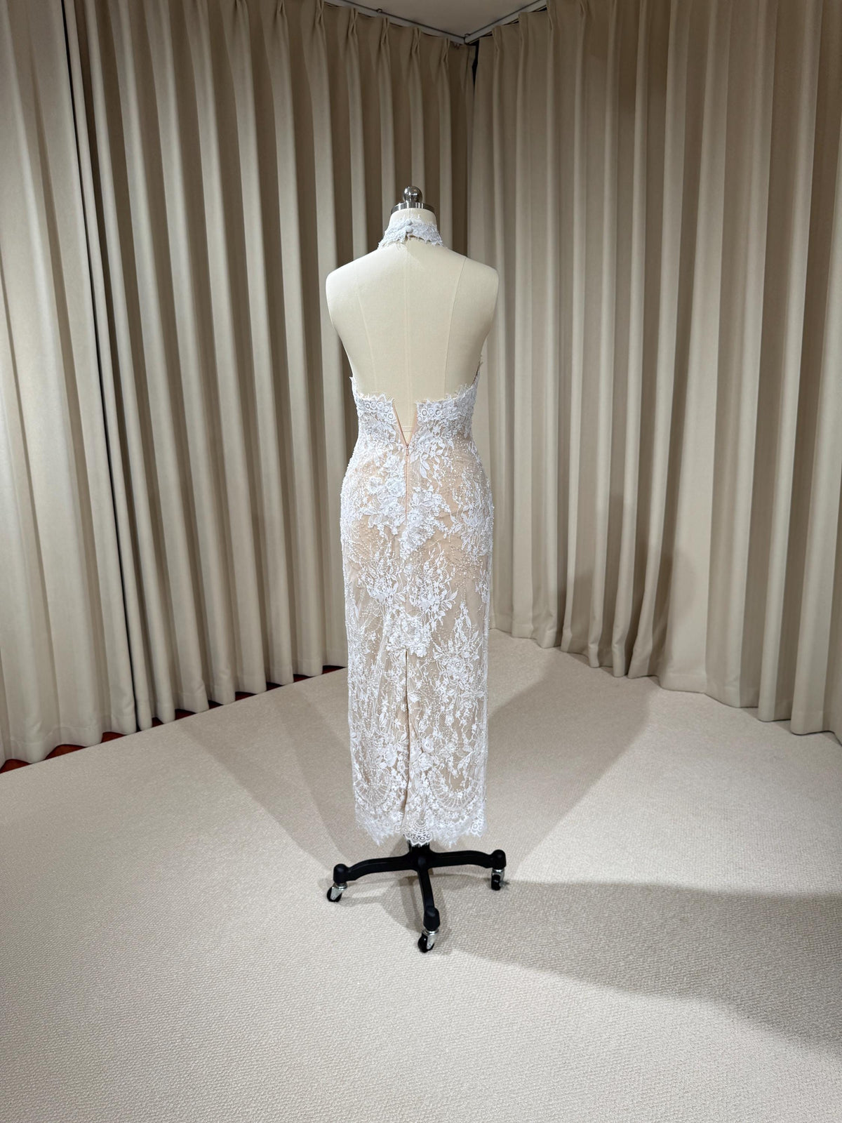 Halter Neck Beaded Lace Floral Mermaid Wedding Dress with Open Back, Custom Bridal Reception Gown | Alyssa