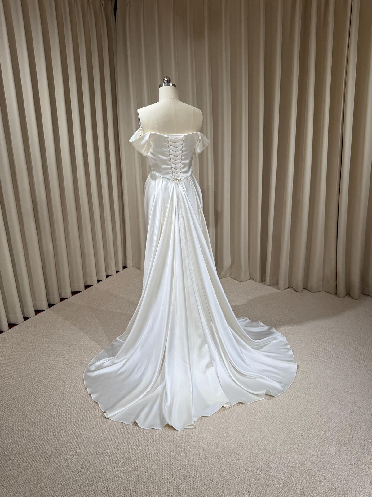 Minimalist Satin Corset Basque Waist Wedding Dress with Cap Sleeves, Custom Bridal Gown | Jennifer