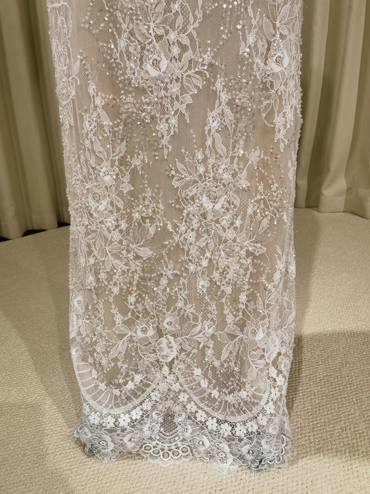 Deep V-neck Lace Floral Mermaid Wedding Dress with Open Back, Custom Beaded Bridal Reception Gown | Candela