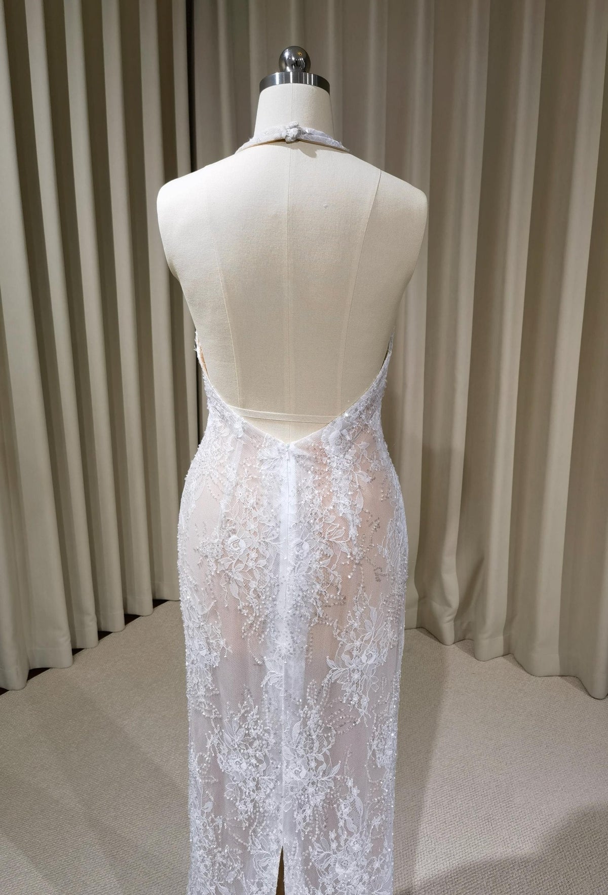 Deep V-neck Lace Floral Mermaid Wedding Dress with Open Back, Custom Beaded Bridal Reception Gown | Candela