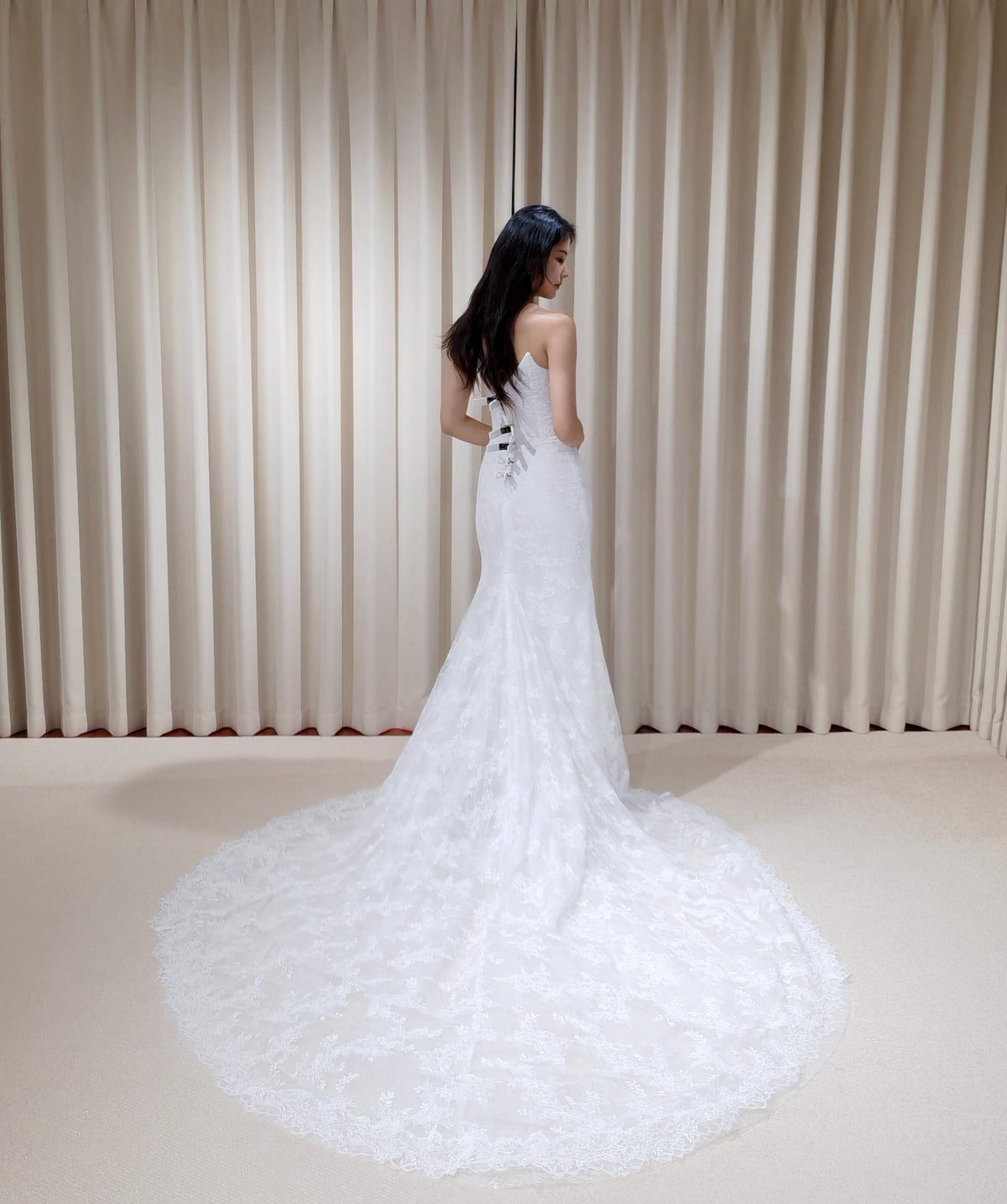 Off the Shoulder Lace Corset Mermaid Wedding Dress with Detachable Long Sleeves, Custom Floral Bridal Gown | Natalia