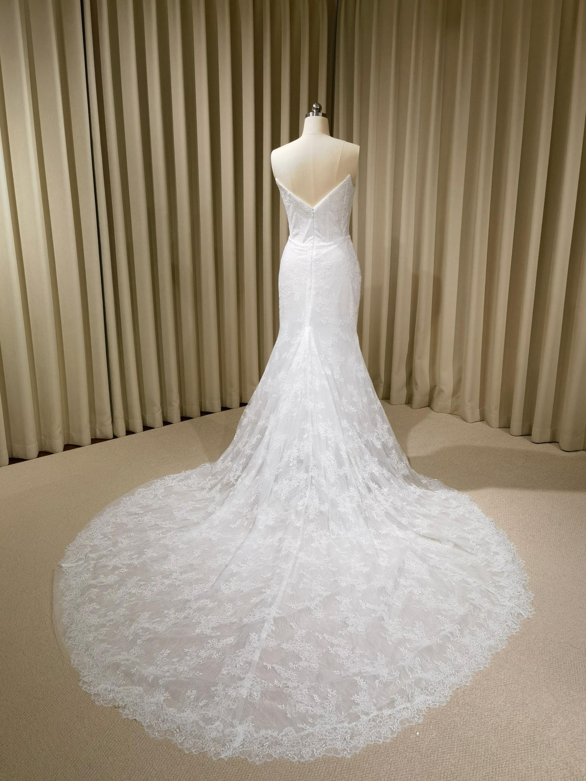 Off the Shoulder Lace Corset Mermaid Wedding Dress with Detachable Long Sleeves, Custom Floral Bridal Gown | Natalia