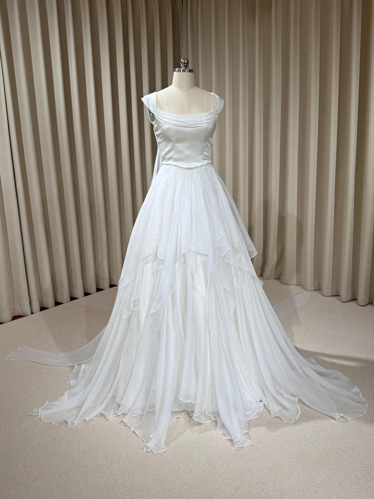 Two Piece Satin Corset Wedding Dress with Silk Draping, Off Shoulder Bridal Ball Gown | Brooke