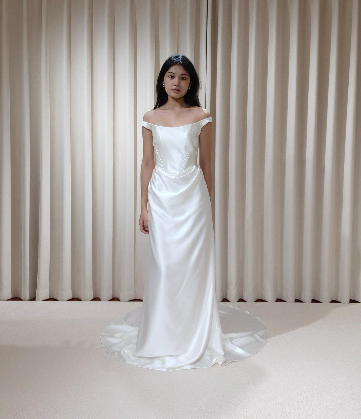 Satin Corset Basque Waist Wedding Dress with Shoulder Straps, Custom Bridal Gown | Kelly