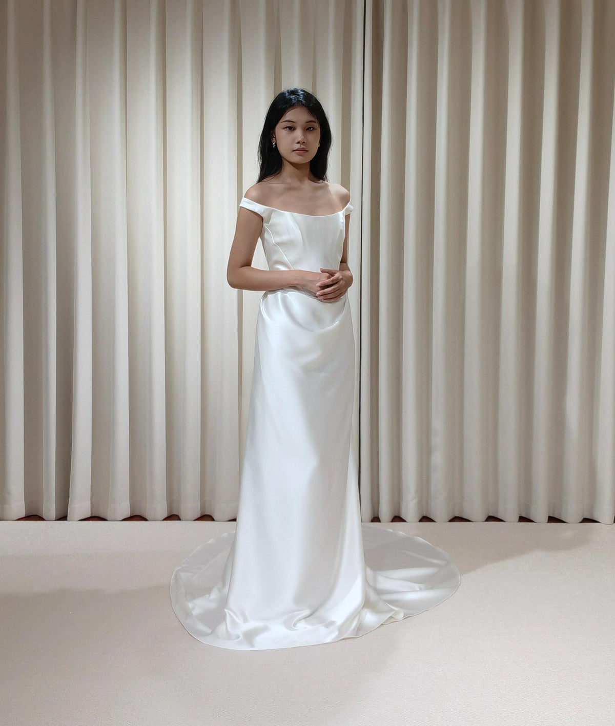 Satin Corset Basque Waist Wedding Dress with Shoulder Straps, Custom Bridal Gown | Kelly