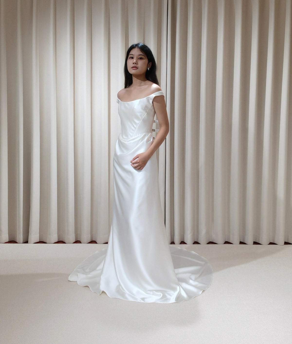 Satin Corset Basque Waist Wedding Dress with Shoulder Straps, Custom Bridal Gown | Kelly