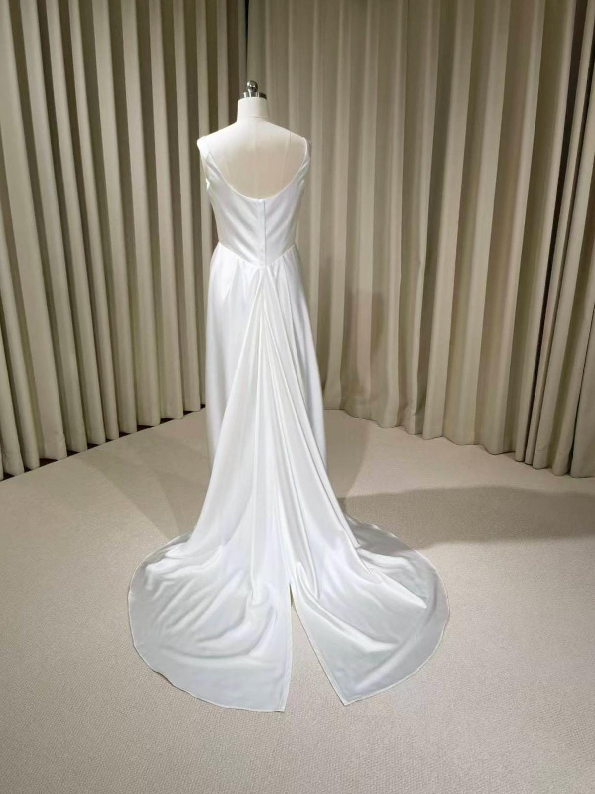 Satin Corset Basque Waist Wedding Dress with Shoulder Straps, Custom Bridal Gown | Kelly