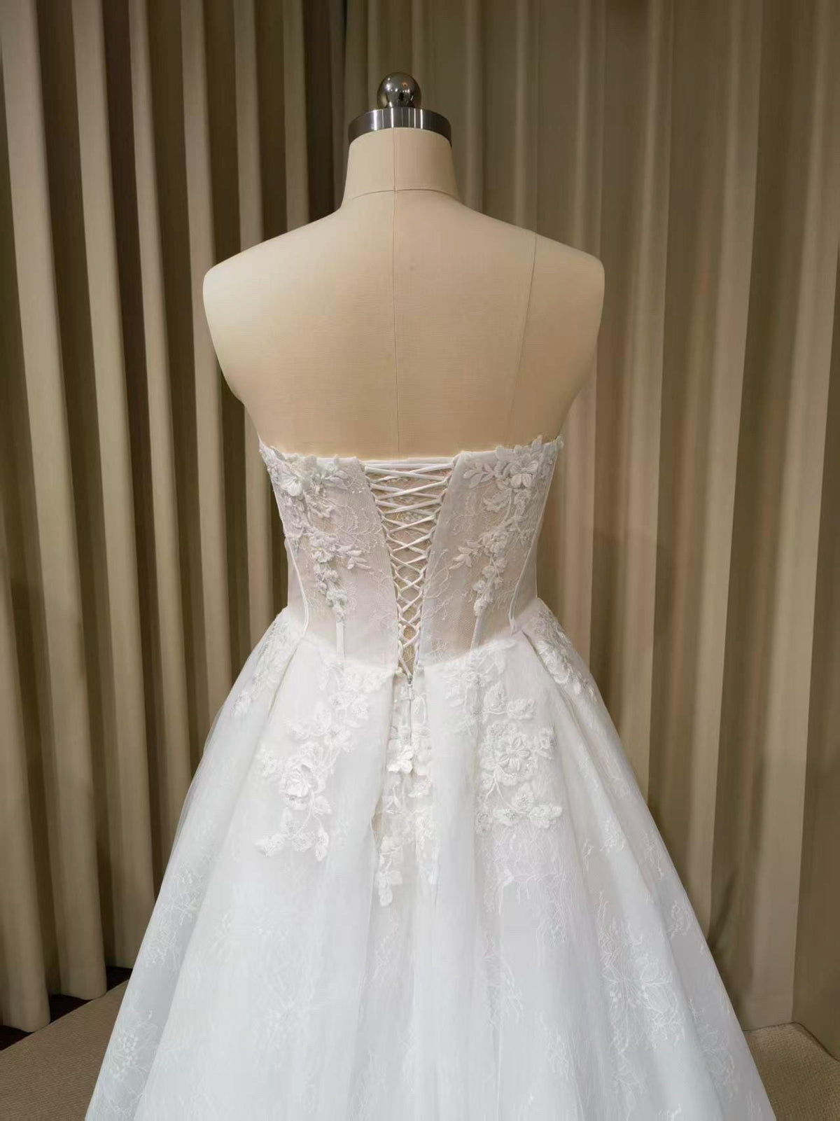 Off the Shoulder Floral Lace Corset Wedding Dress with Detachable Long Sleeves and Hidden Slit, Custom Bridal Ball Gown | Shyann