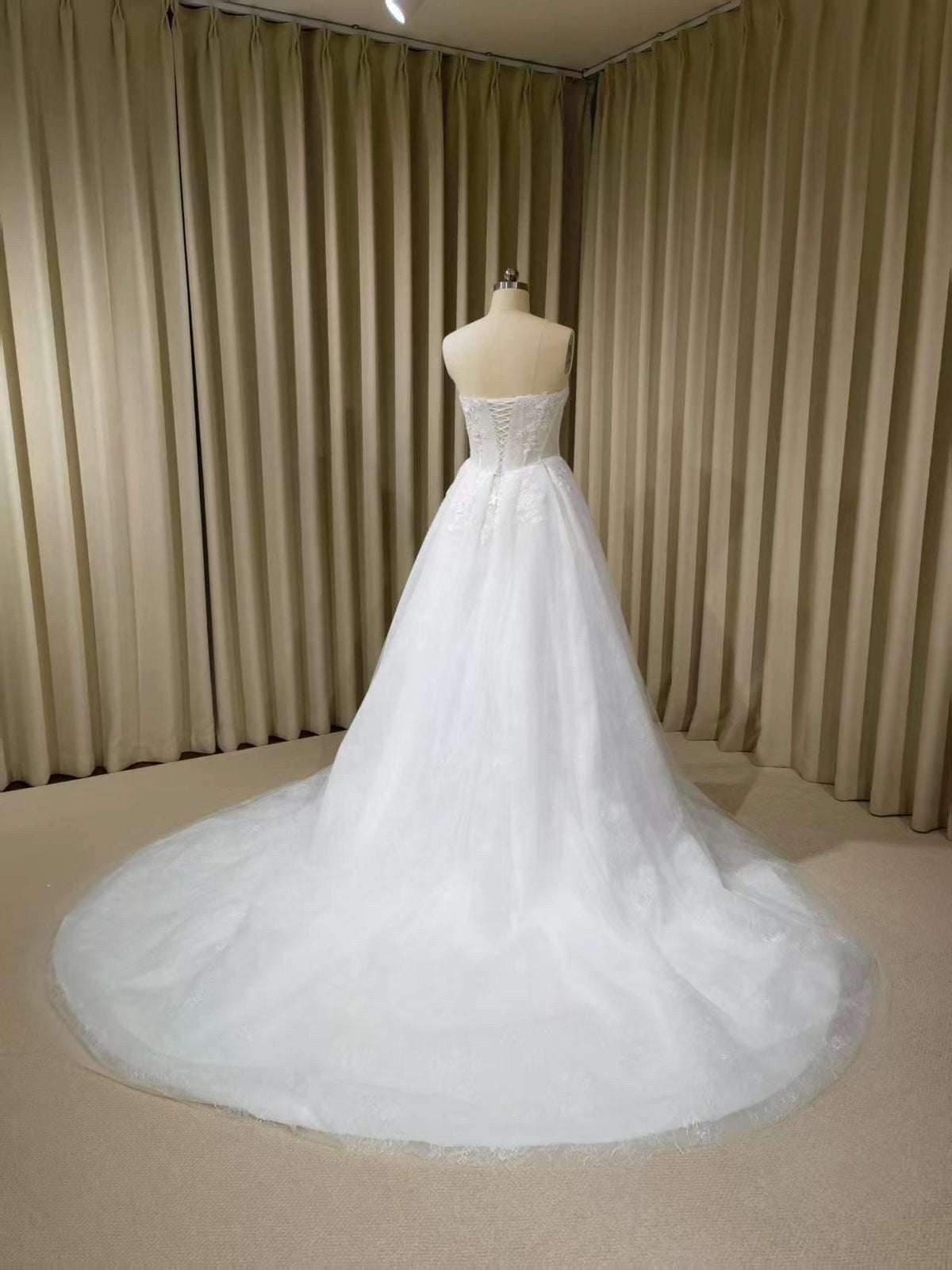 Off the Shoulder Floral Lace Corset Wedding Dress with Detachable Long Sleeves and Hidden Slit, Custom Bridal Ball Gown | Shyann