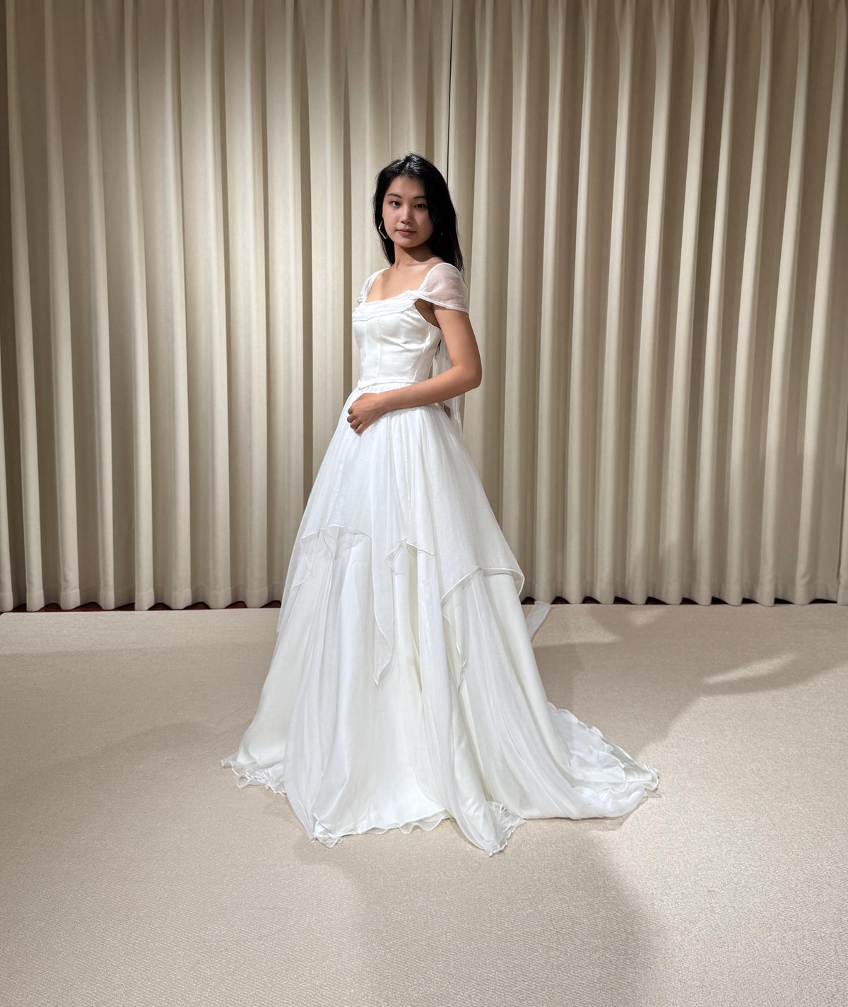 Two Piece Satin Corset Wedding Dress with Silk Draping, Off Shoulder Bridal Ball Gown | Brooke