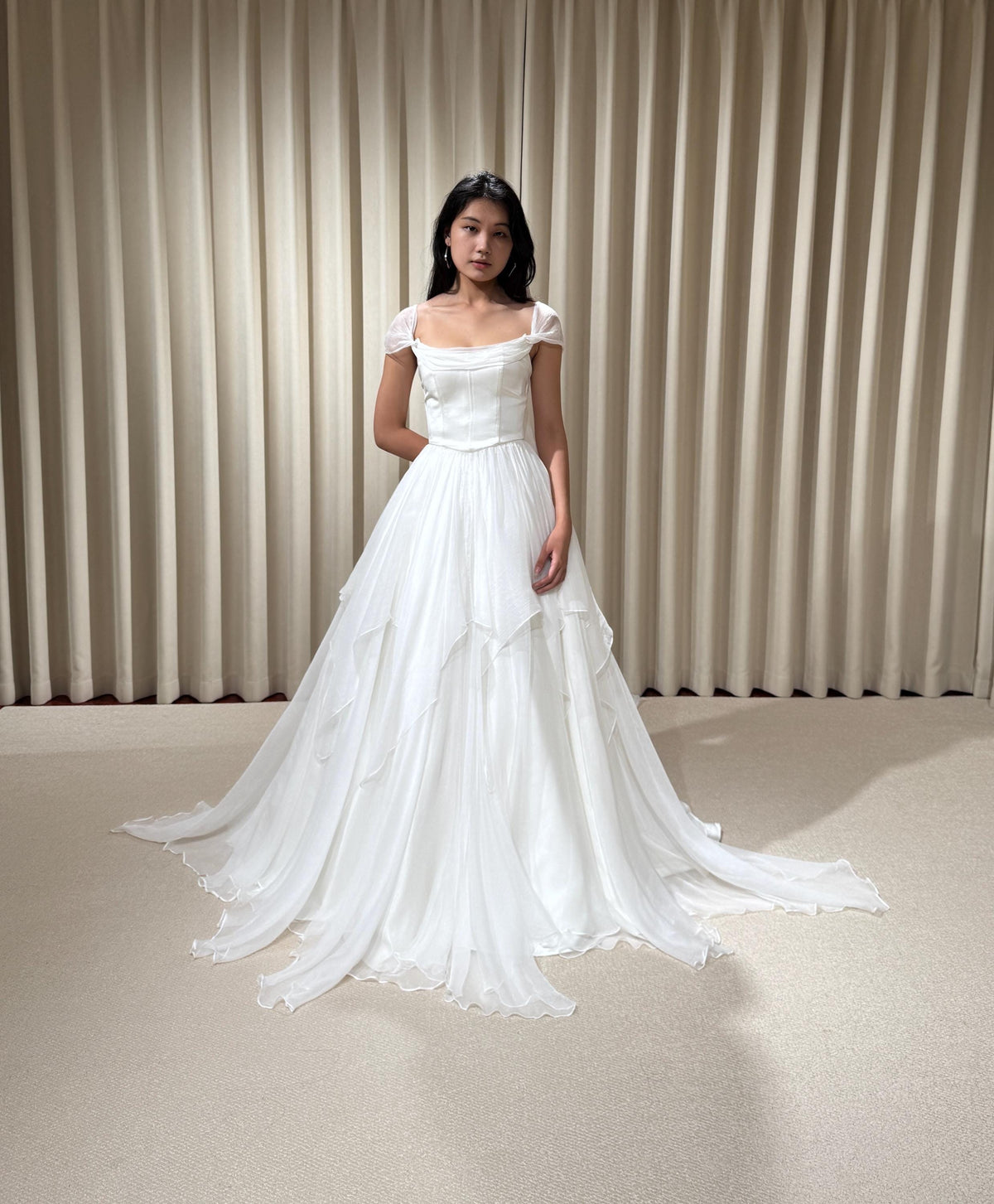 Two Piece Satin Corset Wedding Dress with Silk Draping, Off Shoulder Bridal Ball Gown | Brooke