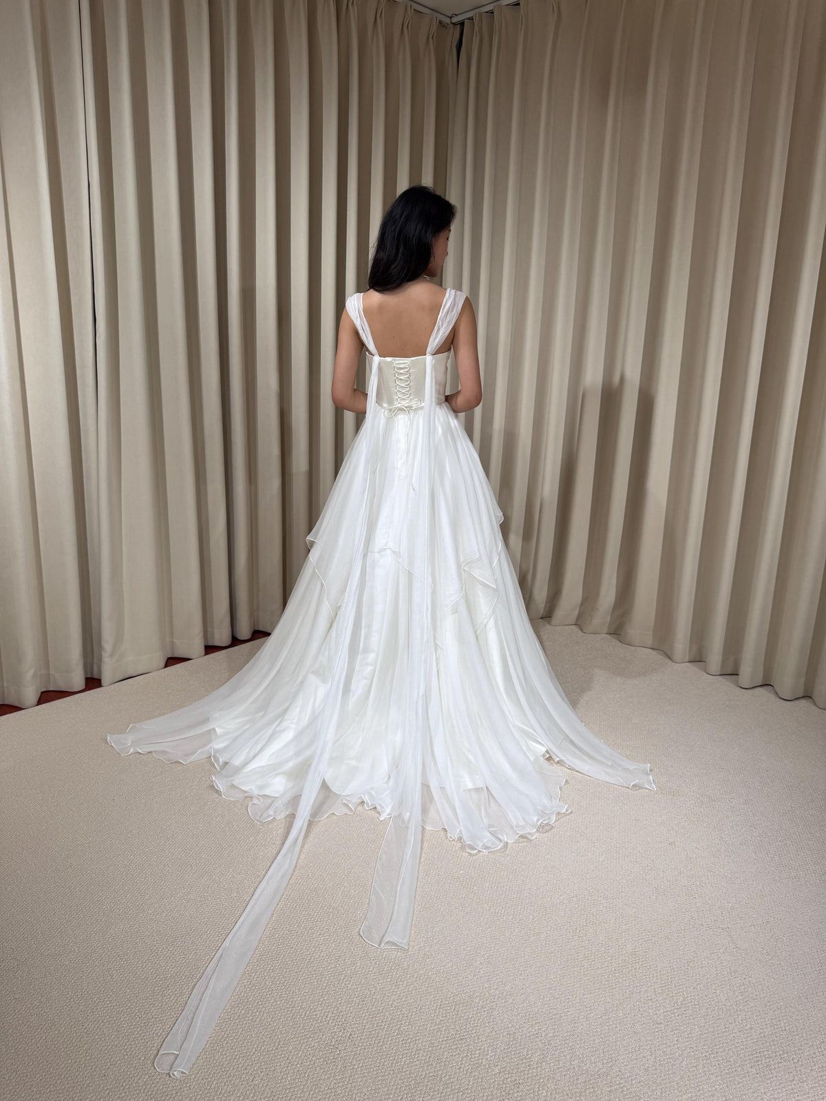 Two Piece Satin Corset Wedding Dress with Silk Draping, Off Shoulder Bridal Ball Gown | Brooke