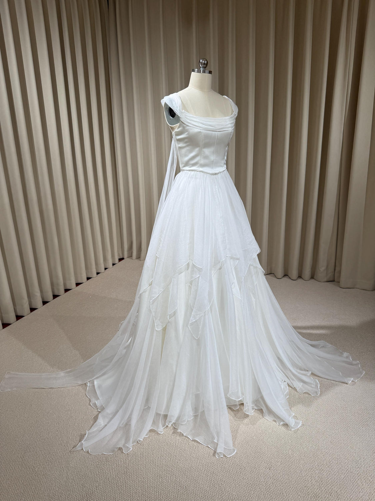 Two Piece Satin Corset Wedding Dress with Silk Draping, Off Shoulder Bridal Ball Gown | Brooke
