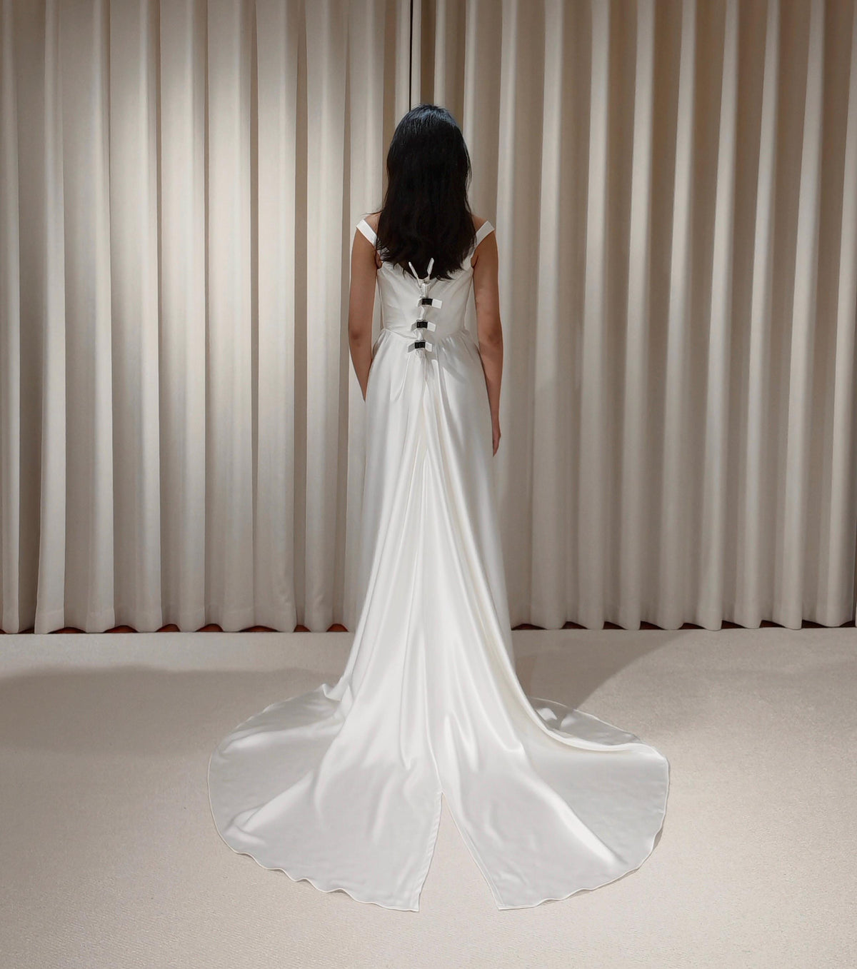 Satin Corset Basque Waist Wedding Dress with Shoulder Straps, Custom Bridal Gown | Kelly