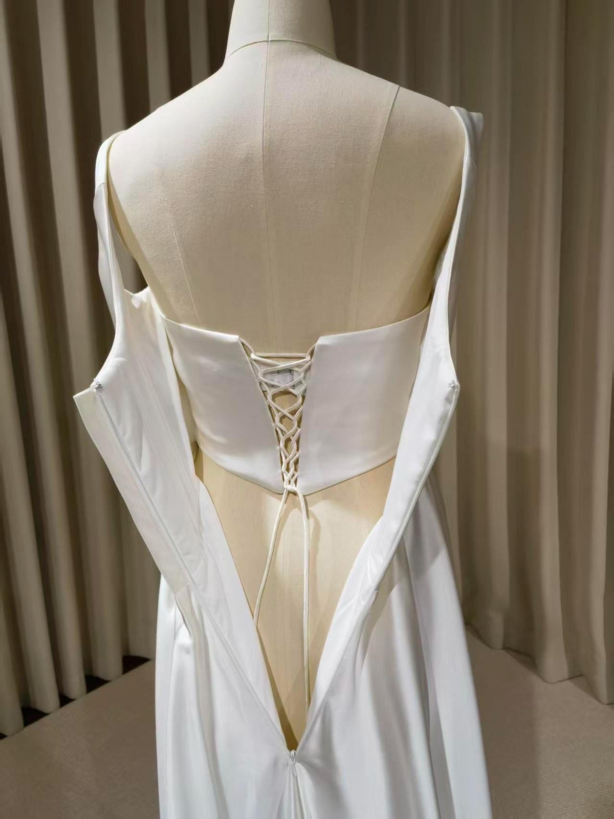 Satin Corset Basque Waist Wedding Dress with Shoulder Straps, Custom Bridal Gown | Kelly