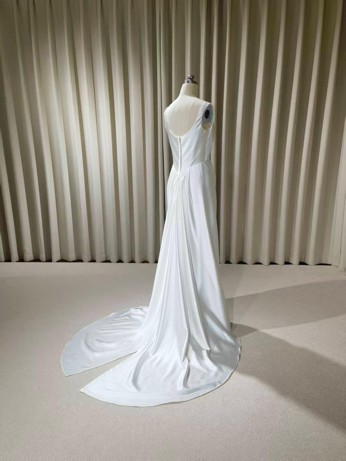 Satin Corset Basque Waist Wedding Dress with Shoulder Straps, Custom Bridal Gown | Kelly